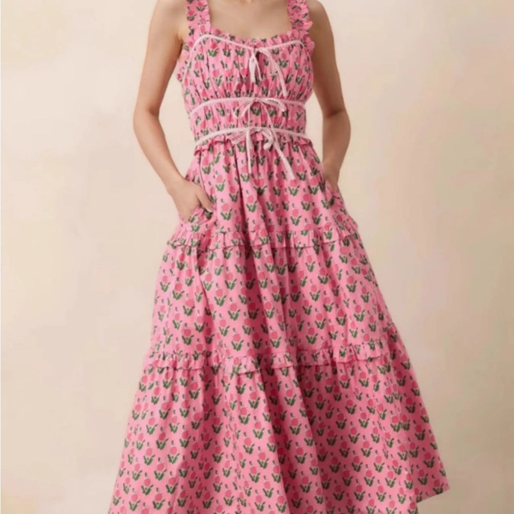 Pink Floral Sleeveless Maxi Dress